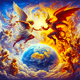 Angels and demons at war in the heavens above Earth.