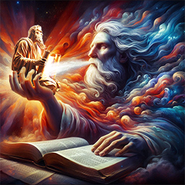 Image of God Breathing His Word Upon a Prophet Holding a Scroll.